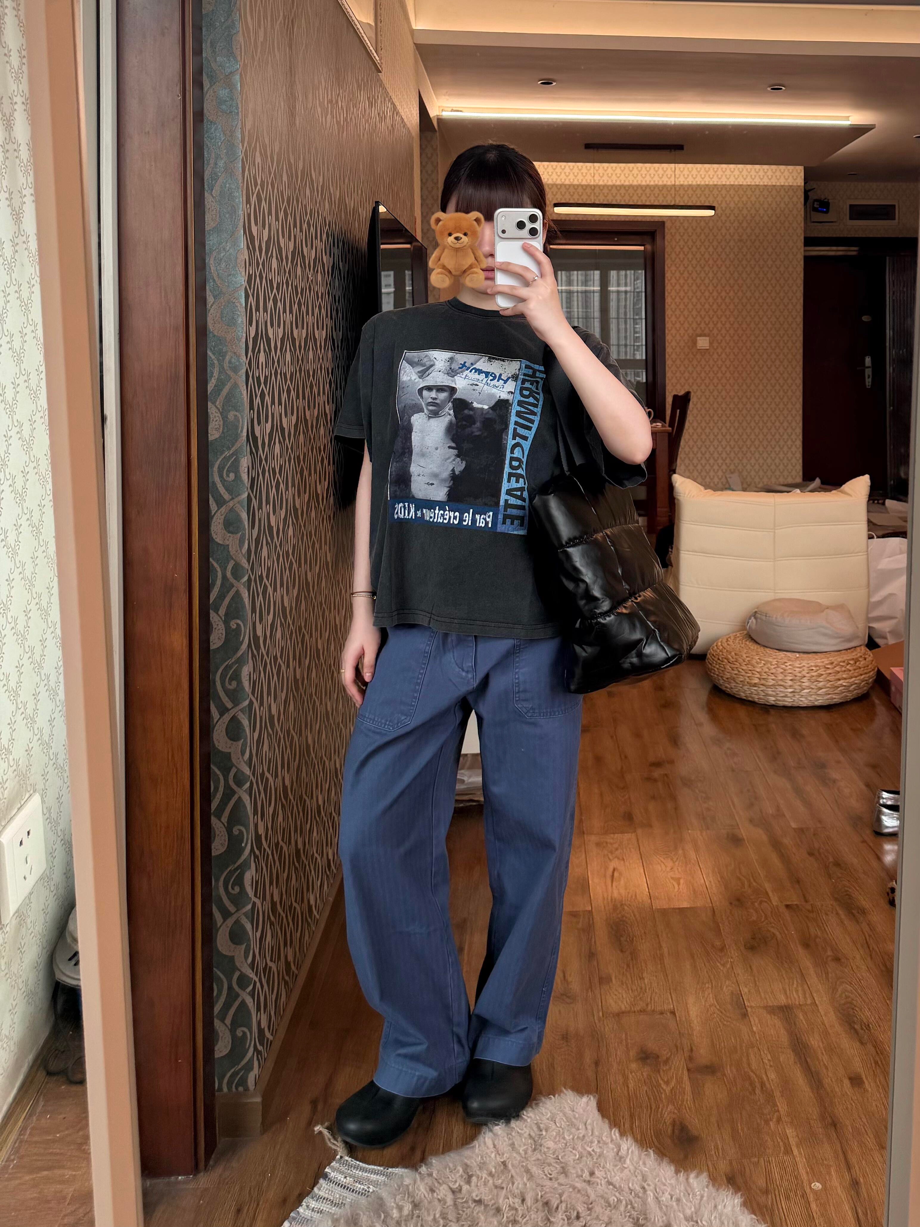 230 크 워싱 마 오래된 아메리칸 레트로 프린트 반팔 티셔츠 여성 루즈핏 높음 거리 의류