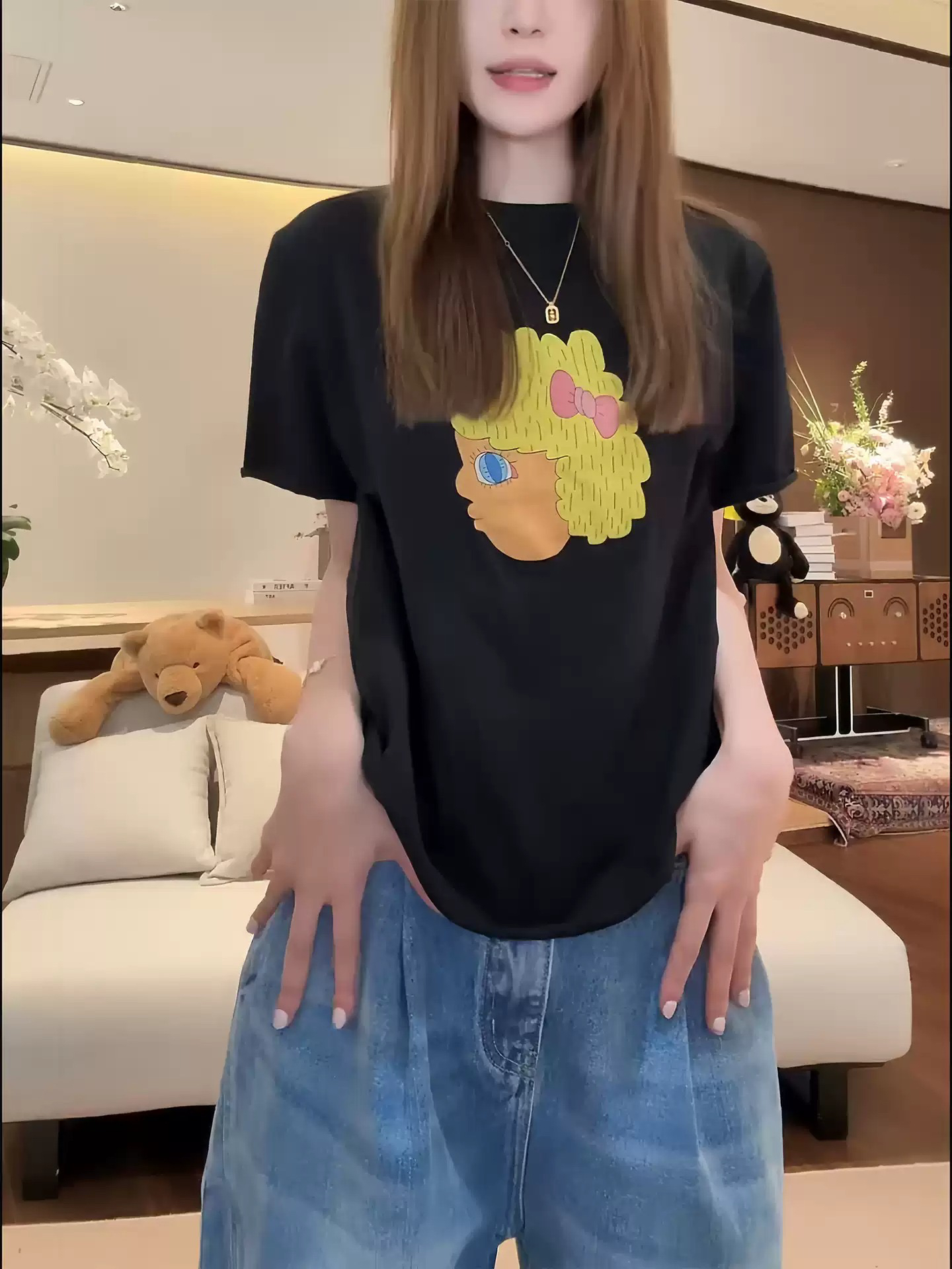 한국 스타일 새로운 핫걸 반팔 티셔츠 여성 루즈핏 디자인 센스 다용도 맨위