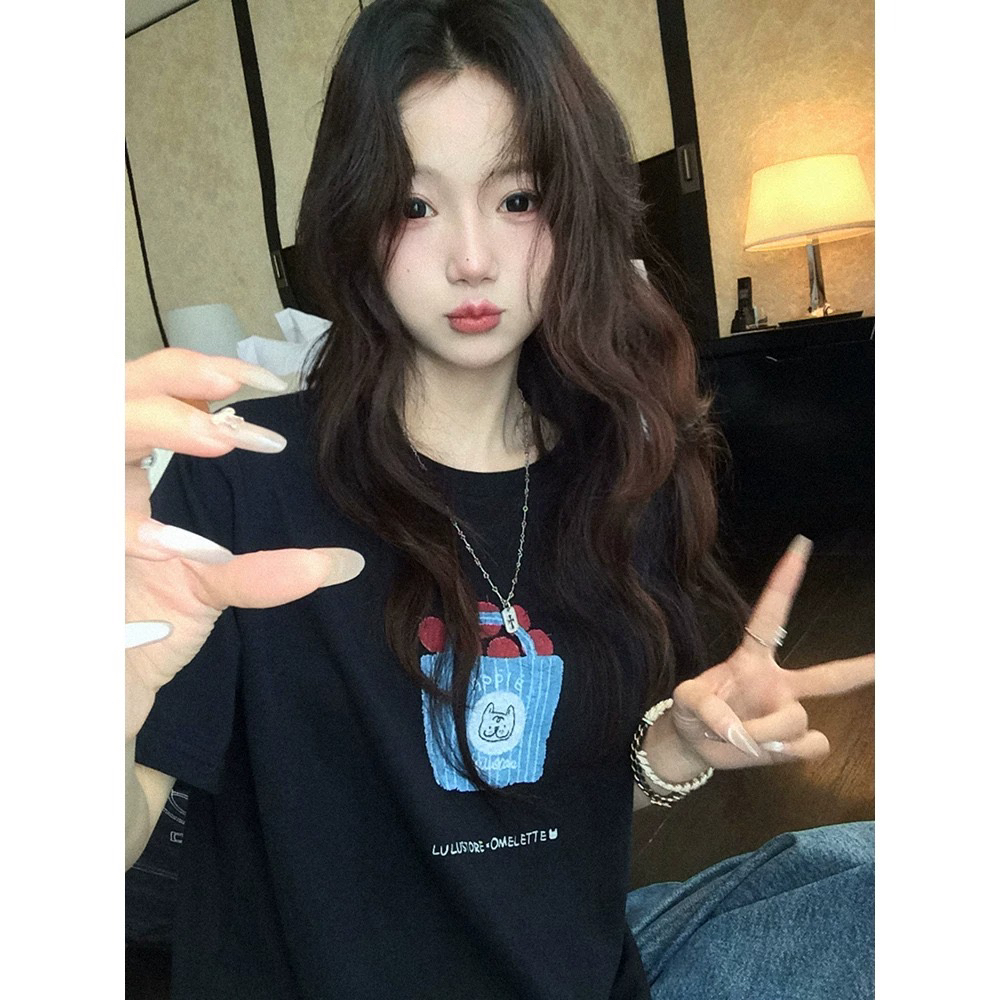 순면 루즈핏 프린트 반팔 티셔츠