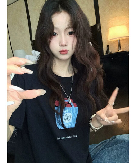 순면 루즈핏 프린트 반팔 티셔츠