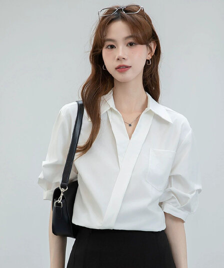 2026 디자인 센스 작은 대중 프랑스식 반팔 셔츠 고유 한 슈퍼 잘 생긴 출퇴근 품격 맨위 면접 V넥 셔츠