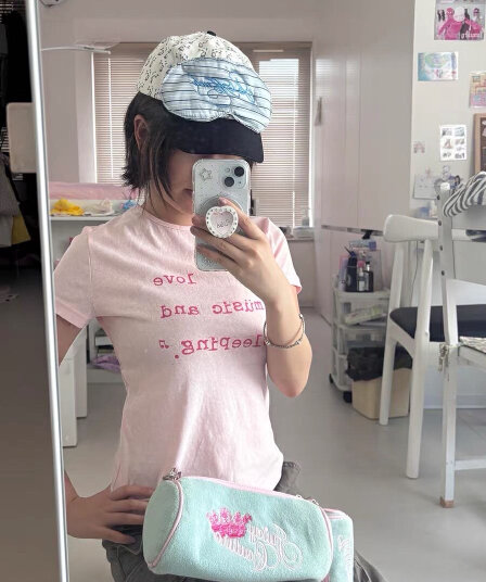아메리칸 레트로 라운드 넥 프린트 반팔 티셔츠
