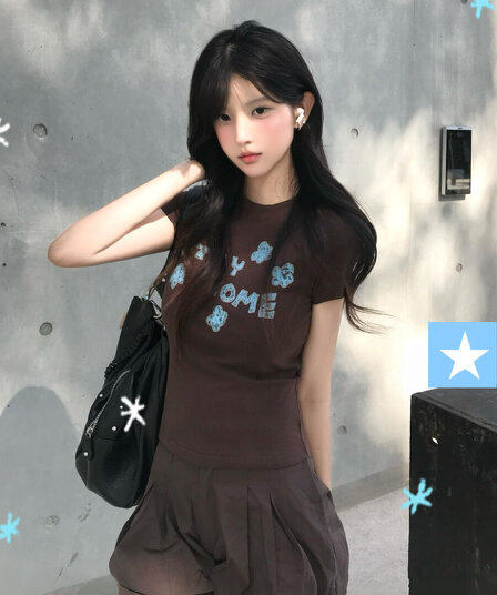 아메리칸 레트로 라운드 넥 프린트 반팔 티셔츠