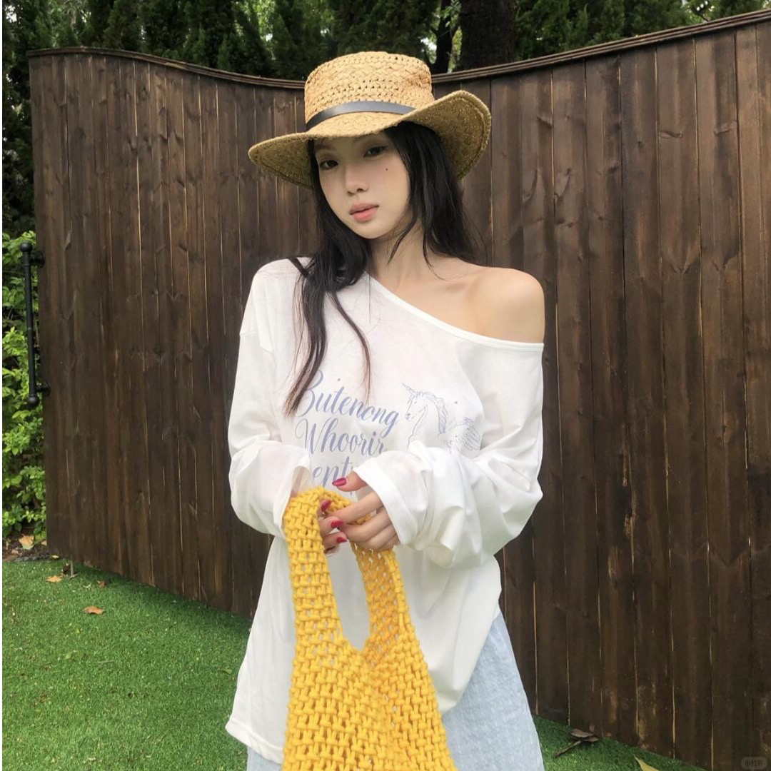 한 부서 비스듬한 어깨 티셔츠 자외선 차단 기본 셔츠 블라우스