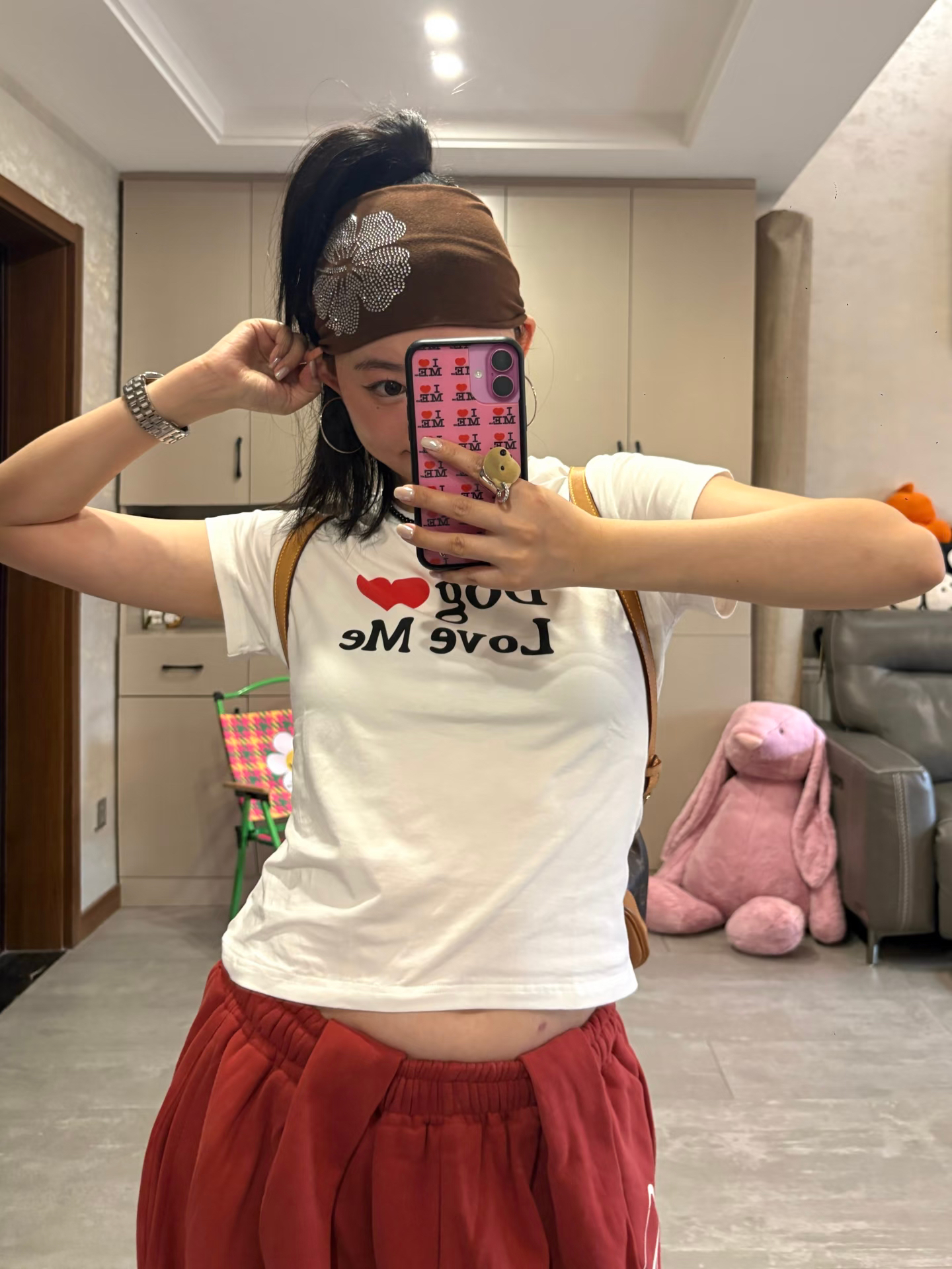 아메리칸 레트로 긍정적 인 어깨 라운드 넥 프린트 반팔 티셔츠