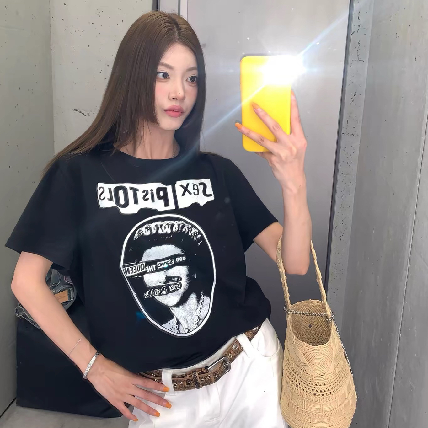 순면 라운드 넥 프린트 루즈핏 반팔 티셔츠