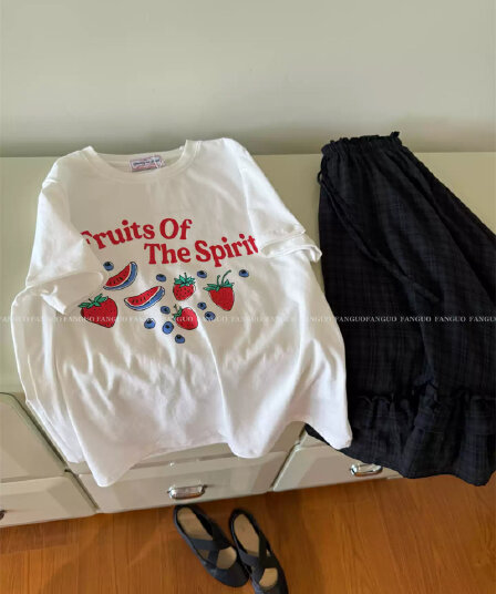 여름 새로운 아메리칸 루즈핏 다용도 프린트 반팔 티셔츠 여성