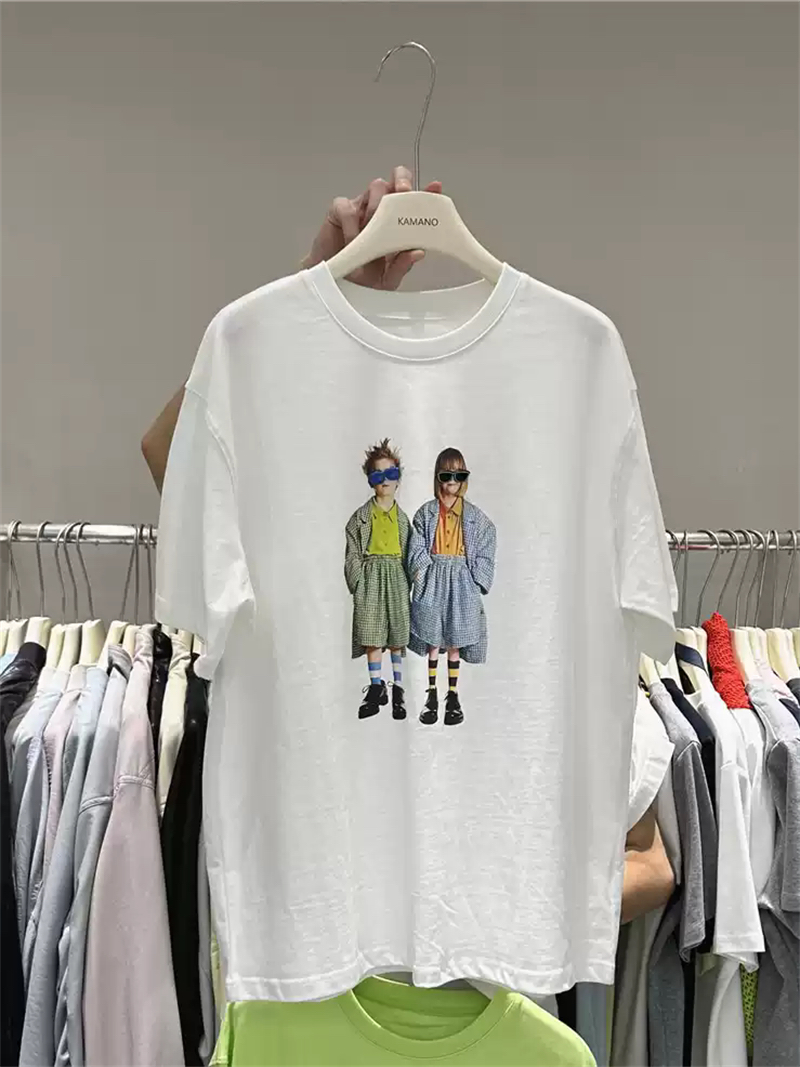 여름 새로운 아메리칸 루즈핏 다용도 프린트 반팔 티셔츠 여성