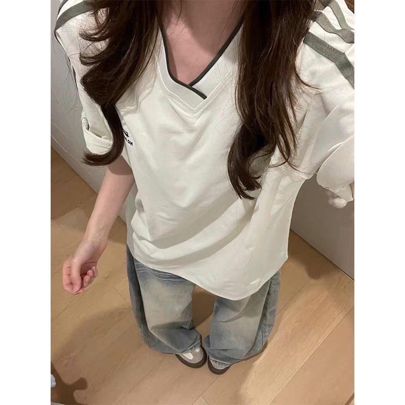 220g 순면 리브 네클라인 이후 테두리 프린트 알파벳 반팔 티셔츠 남녀