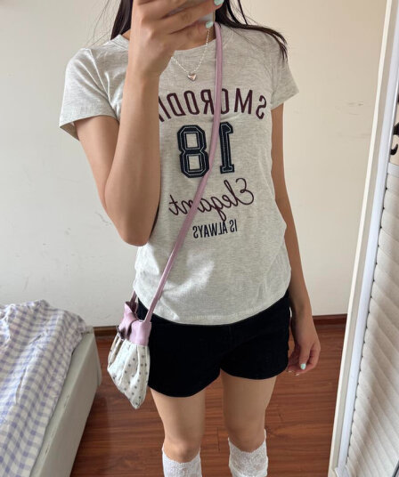 한 부서 순면 긍정적 인 어깨 라운드 넥 프린트 반팔 티셔츠