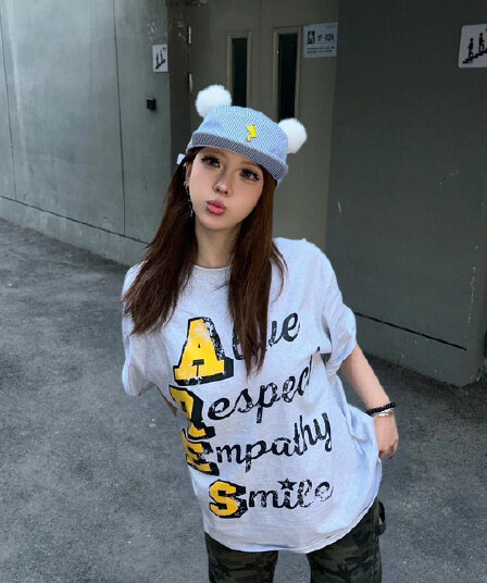 아메리칸 알파벳 반팔 프린트 티셔츠 여름 남녀 작은 대중 루즈핏 캐주얼 다용도 맨위 외출용