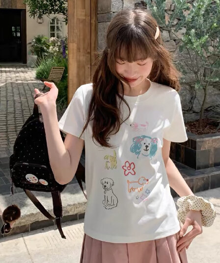 한 부서 순면 긍정적 인 어깨 만화 프린트 반팔 티셔츠