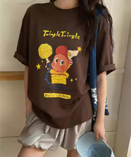 여름 새로운 아메리칸 루즈핏 다용도 프린트 반팔 티셔츠 여성
