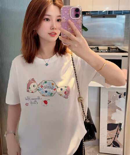 여름 새로운 아메리칸 루즈핏 다용도 프린트 반팔 티셔츠 여성