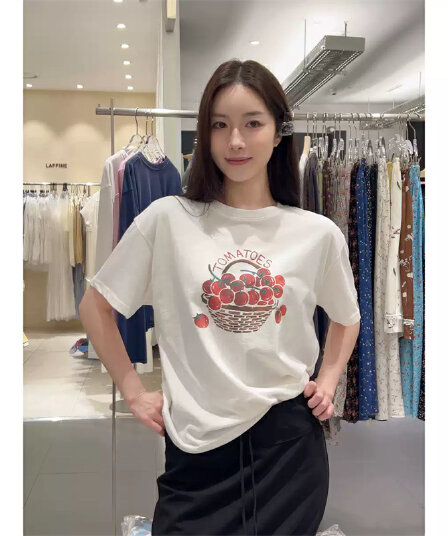 여름 새로운 아메리칸 루즈핏 다용도 프린트 반팔 티셔츠 여성