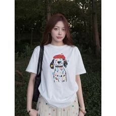 批发纯棉夏装宽松印花短袖T恤女韩