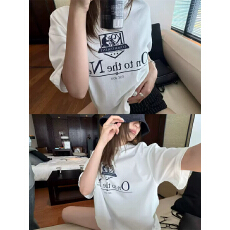 批发纯棉夏装宽松印花短袖T恤女韩