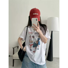 批发纯棉夏装宽松印花短袖T恤女韩