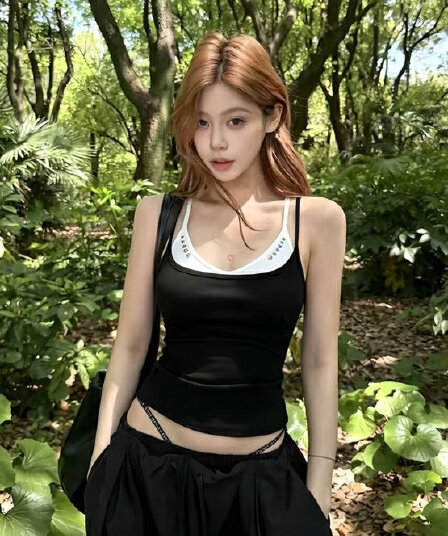 훌륭함 면 1 1 작은 대중 몸매 가꾸기 슬림해 보이는 외출용 아메리칸 핫걸 캐미솔 여름 디자인 센스 배색 맨위