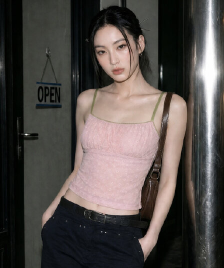 경관 그림 원본 원단 한 부서 순수한 욕망 바람 핑크색 꽃무늬 민소매 캐미솔 여름