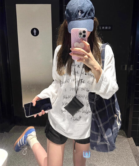 한 부서 순면 라운드 넥 가을 의상 긴팔 티셔츠 여성 루즈핏 맨위