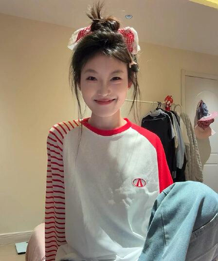 순면 220 그램 원본 것 긴팔 티셔츠 여성 자수 맨위