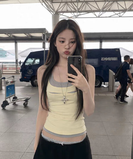 주간 실크 라이 경기 서울 170 그램 핫걸 디자인 센스 배색 홀로우 아웃 페이크 레이어드 캐미솔