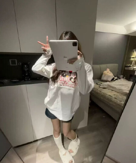 순면 210 그램 빗질하다 정밀 프린트 가을 루즈핏 긴팔 티셔츠 여성