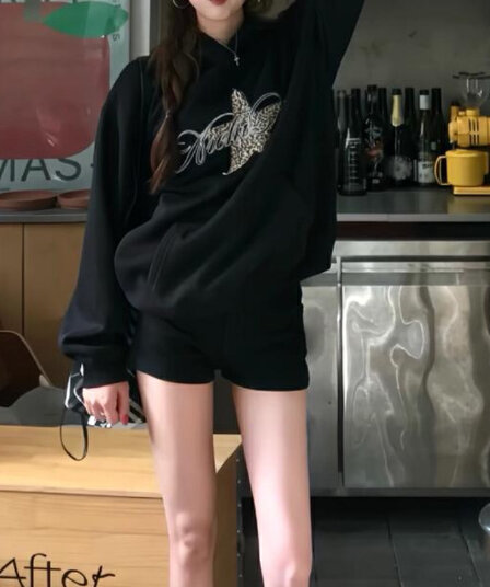 무거운 후아 면 은 여우 플러시 이중층 모자 별 알파벳 프린트 후드 티 스웨터