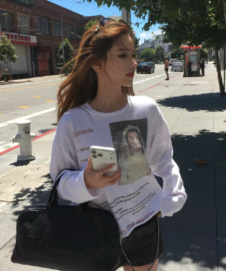 프린트 순면 220 그램 긴팔 티셔츠