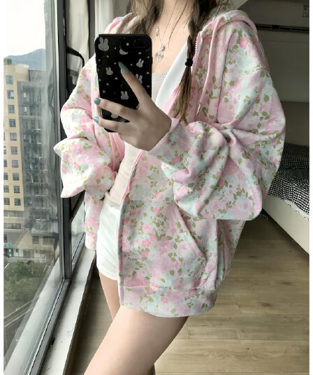 얇은 스타일 밑단 리브 이후 패키지 칼라 순수한 Mianhua 면 복합 후드티 여성