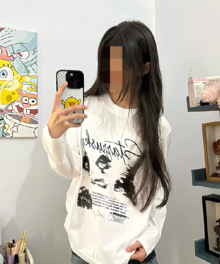 높은 품질 순면 200그램 21 빗질하다 정밀 프린트 가을 루즈핏 긴팔 티셔츠 여성