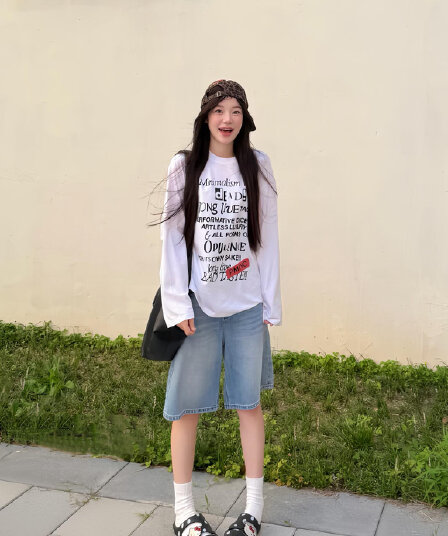 높은 품질 순면 200그램 21 빗질하다 정밀 프린트 가을 루즈핏 긴팔 티셔츠 여성