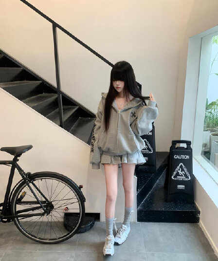 얇은 스타일 털이 있는 원본 솜씨 후아 남편 그리드 복합 후드티 여성