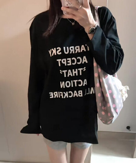 높은 품질 순면 200그램 21 빗질하다 정밀 프린트 가을 루즈핏 긴팔 티셔츠 여성