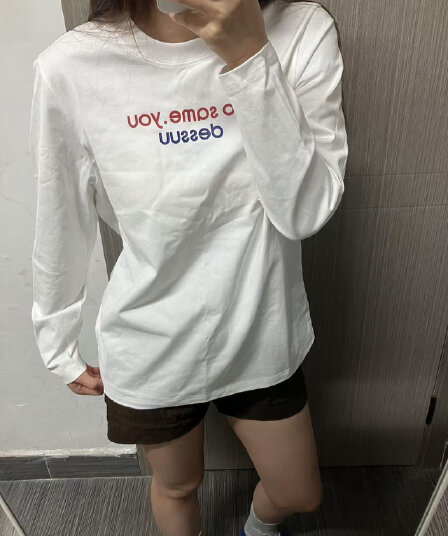 높은 품질 순면 200그램 21 빗질하다 정밀 프린트 가을 루즈핏 긴팔 티셔츠 여성