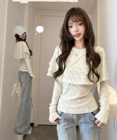 40 순면 220 그램 페이크 레이어드 긴팔