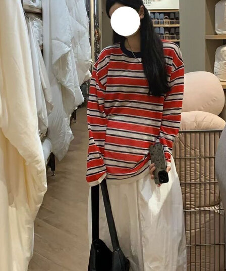 원본 원단 원본 솜씨 빨간색 스트라이프 긴팔 자외선 차단 블라우스 맨위 여성