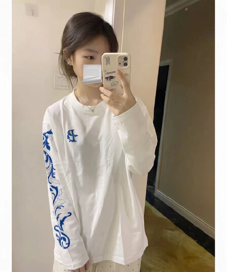 21 순면 220 그램 빗질하다 닫기 봄 가을 새로운 긴팔 티셔츠