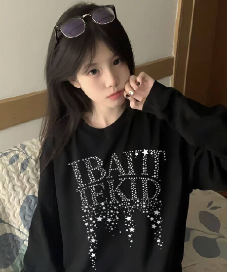 원본 것 순면 200그램 21 프린트 루즈핏 만나는 손 소매 뭉치 구두 긴팔 티셔츠