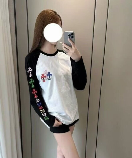 200그램 순면 패치워크 배색 루즈핏 프린트 긴팔 티셔츠