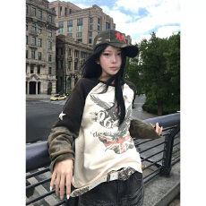 批发韩版慵懒撞色拼接<b class='q'>长袖</b><b class='q'>T</b><b class='q'>恤</b>男女装早秋宽松显瘦百搭上衣