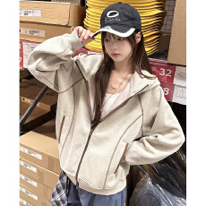 批发美式松弛感哈苏线拉链运动卫衣外套女宽松<b class='q'>开衫</b>上衣
