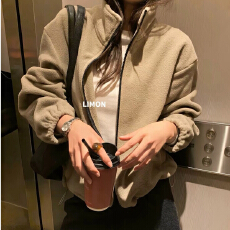 2026秋冬新款韩系慵懒摇粒绒立领宽松软糯拉链卫衣女百搭短外套