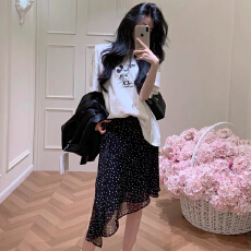 港味时尚气质高腰不规则荷叶边波点网纱半身裙女2026新款百搭短裙