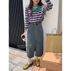 批发高腰<b class='q'>复古</b>牛仔长裙女2026年秋季新款韩版百搭显瘦开叉半身裙
