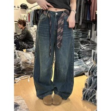 批发蓝色牛仔<b class='q'>裤</b>女◆2026秋季新款高腰显瘦宽松直筒阔腿长<b class='q'>裤</b>
