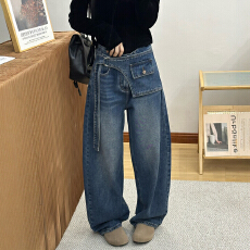 批发假两件拖地阔腿<b class='q'>牛仔裤</b>女<b class='q'>欧洲站</b>2025早秋新款欧货女装时尚直筒裤潮