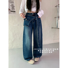 批发<b class='q'>韩国</b>原创秋冬新款时尚气质小众设计感假两件弯刀直筒<b class='q'>牛仔裤</b>32226