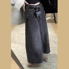 批发<b class='q'>欧洲站</b>2025冬季新款时尚高腰磨毛绒八分<b class='q'>牛仔裤</b>阔腿裤